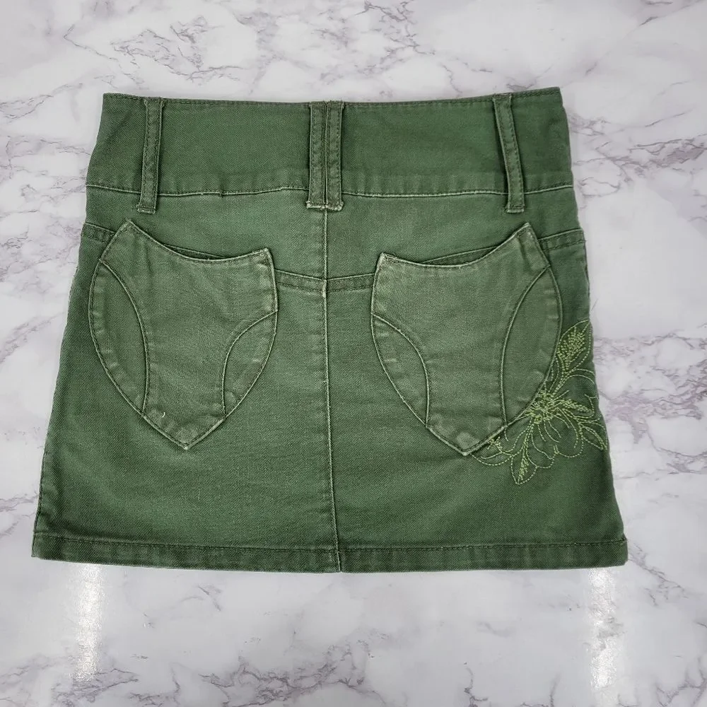 Mary Kate and Ashley Y2K Boho Green Embroidered Girls Skirt